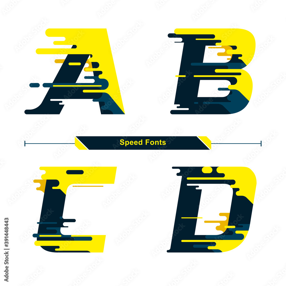 Fototapete alphabet typography font color speed modern style in a set abcd