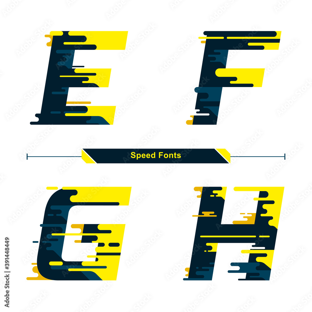 Fototapete alphabet typography font color speed modern style in a set efgh
