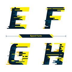 Alphabet Typography Font Color speed modern style in a set EFGH