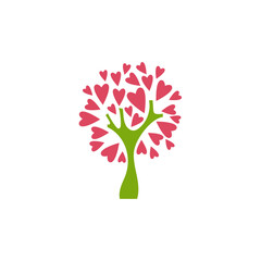 Naklejka na ściany i meble Love tree with hearts isolated on white. organic symbol. Natural, fresh, eco logo.