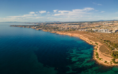 The east coast of Spain near Orihuela photographed from the air in autumn in sunshine. There is...