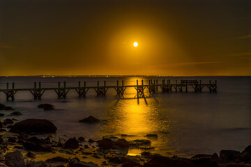 Yellow Moon Night Pier Padanaram Dartmouth Massachusetts