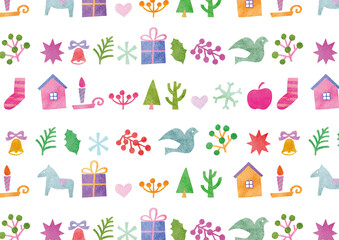 クリスマス_水彩_模様_シームレス