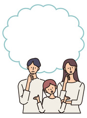 吹き出しのイラスト　考える家族