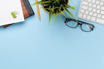 Business desk workplace and office objects