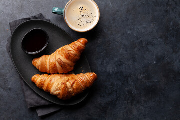 Espresso coffee and croissants for breakfast