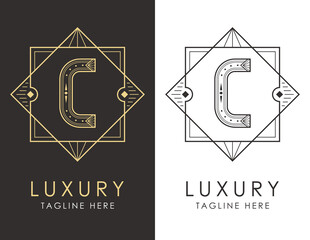 Art deco letter C logo in two color variations