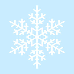 White vector snowflake on blue background. Simple flat snowflake icon. Vector illustration for Christmas and New Year