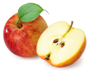 Red Apple with leaves isolated on white background, Red Envy apple on white background With...