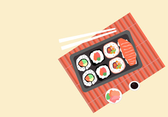 Japanese sushi and chopsticks, the vector graphics