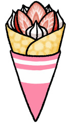 【食べ物イラスト素材】いちごクレープの手描きベクターイラスト
