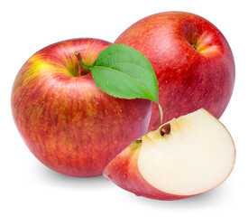 Red Apple with leaves isolated on white background, Red Envy apple on white background With...