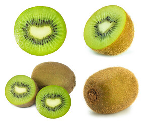 Fototapeta premium Kiwi fruit isolated on white background, Fresh Green kiwi fruit on white background.