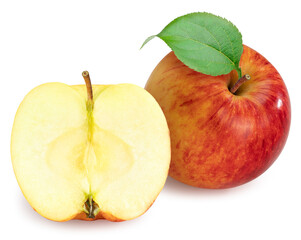 Red Apple with leaves isolated on white background, Red Envy apple on white background With clipping path.
