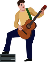 Male guitarist playing the guitar. Illustrations on white background