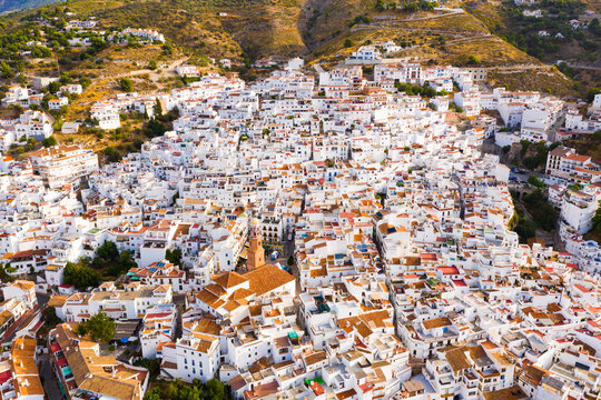 Mountain landscape with Spanish town of Competa on slopes. High quality photo