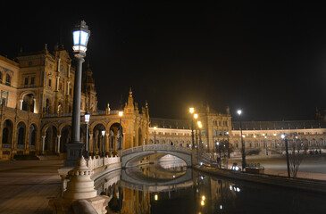 The lights of the night in plaza de espana in seville andalusia.
