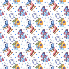 Pattern with the image of skates and mittens.