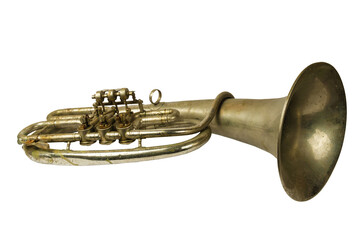 Obraz na płótnie Canvas Old vintage tenor horn on isolated on a white background