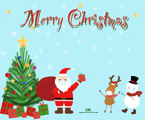 santa ,reindeer and snowman celebrated christmas by stay social distancing for safe from coronavirus.vector illustration