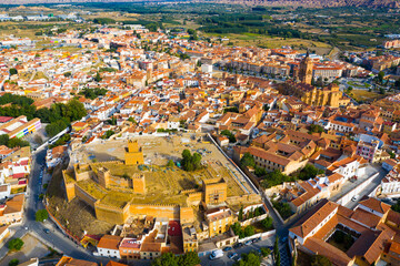 Fototapeta na wymiar Aerial view of Guadix city and Alcazaba fortness in the south of Spain