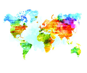 World Map Watercolor, isolated vector illustration. Design for stickers, logo, web and mobile app.