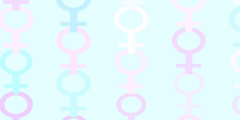 Light Pink, Blue vector pattern with feminism elements.