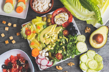 Complete organic and natural salad that carries everything over a dark rustic and beautiful dark