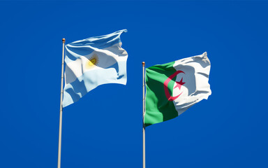 Beautiful national state flags of Algeria and Argentina together at the sky background. 3D artwork concept.