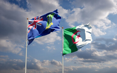 Beautiful national state flags of Algeria and British Virgin Islands together at the sky background. 3D artwork concept.