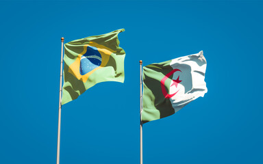 Beautiful national state flags of Algeria and Brasil together at the sky background. 3D artwork concept.