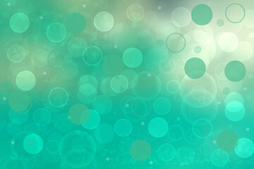 Abstract gradient turquoise light green shiny blurred background texture with circular bokeh lights. Beautiful backdrop. Space for design.
