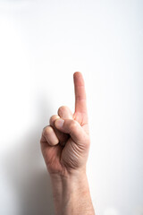 man hand on white background pointing three one finger.