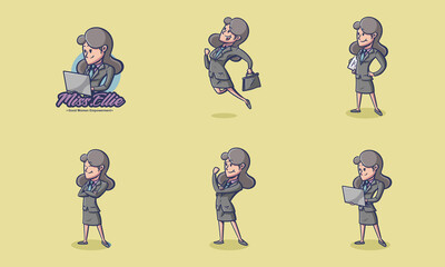 business woman vintage retro cartoon character badges