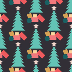 Vector winter Christmas tree seamless pattern background.