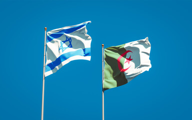 Beautiful national state flags of Israel and Algeria together at the sky background. 3D artwork concept.