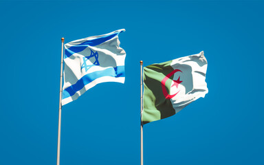 Fototapeta premium Beautiful national state flags of Israel and Algeria together at the sky background. 3D artwork concept.