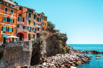 Fototapeta na wymiar Colorful houses on top of the sea. Rio maggiore, cinque terre Italy. 
