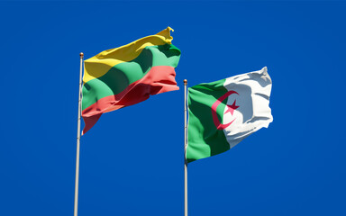 Beautiful national state flags of Lithuania and Algeria together at the sky background. 3D artwork concept.