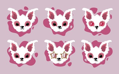 Cute animal with different emotions. Set with different kawaii emotions. Funny stickers and icons