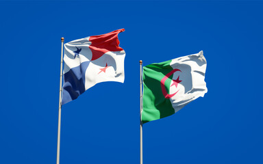 Beautiful national state flags of Panama and Algeria together at the sky background. 3D artwork concept.