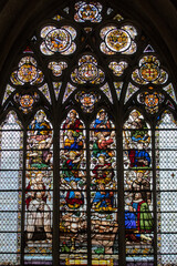  Colorful stained glass windows in Troyes Cathedral  dedicated to Saint Peter and Saint Paul. France.