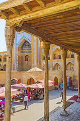 The old pillars of Oq Mosque, Khiva, Uzbekistan