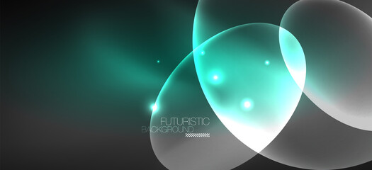 Neon ellipses abstract backgrounds. Shiny bright round shapes glowing in the dark. Vector futuristic illustrations for covers, banners, flyers and posters and other