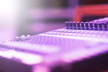 Button Audio and Video Editing Machine for Editing worker. Selective focus