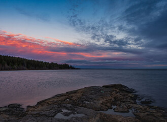 Sunset over the Onega Lake in the Republic of Karelia, northwest of Russia