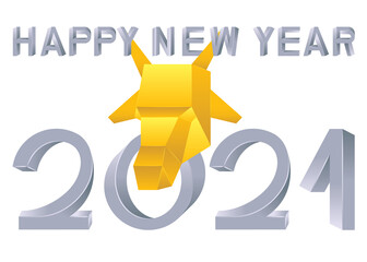 PrintGolden ox head happy new year 2021 with shiny gray typography - 391460047