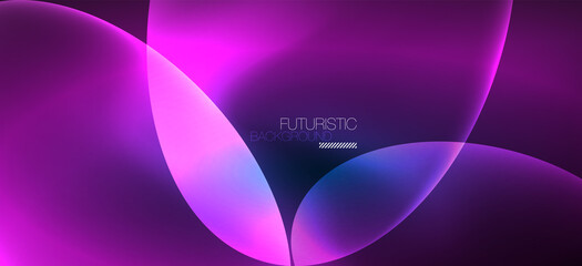 Neon ellipses abstract backgrounds. Shiny bright round shapes glowing in the dark. Vector futuristic illustrations for covers, banners, flyers and posters and other