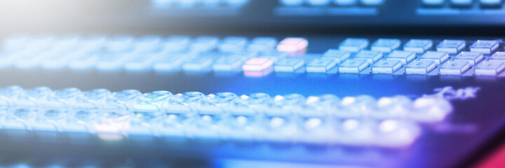 Button Audio and Video Editing Machine for Editing worker. Selective focus
