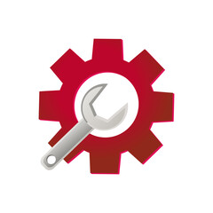Tools icon. Gear and wrench. Wrench and gear vector icon isolated on white batskground